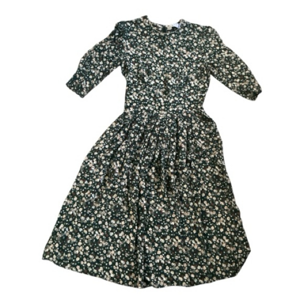 Studio Kids Floral Dress in Dark Green and White